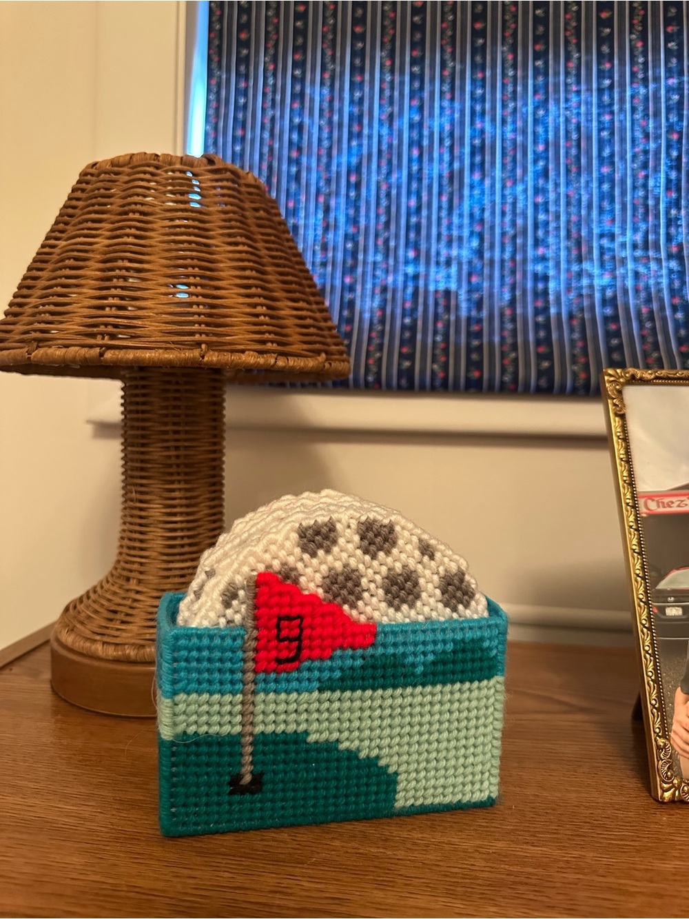 Vintage needlepoint golf coaster set